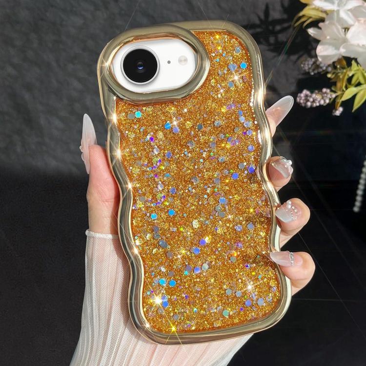 

For iPhone 17e / 16e Wave Glitter Sequined Electroplated Phone Case(Gold)