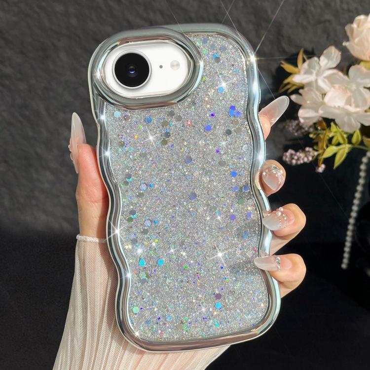 

For iPhone 16e Wave Glitter Sequined Electroplated Phone Case(Silver)