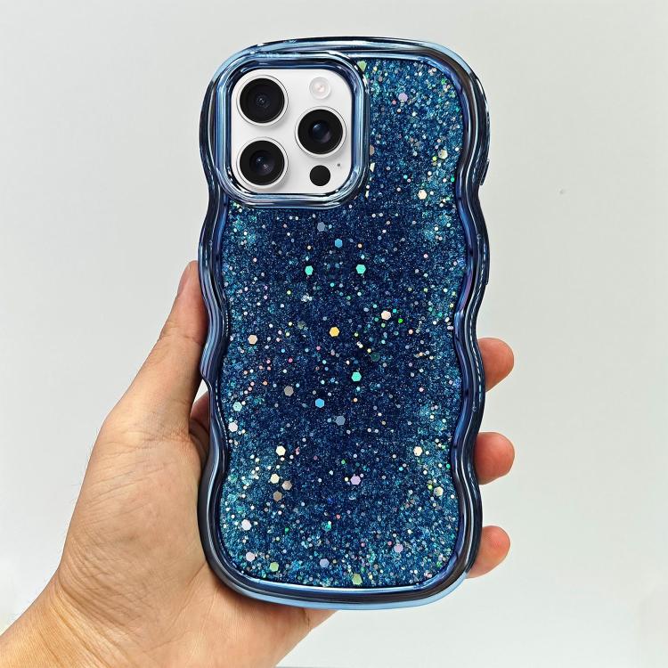 

For iPhone 16 Pro Max Wave Glitter Sequined Electroplated Phone Case(Blue)