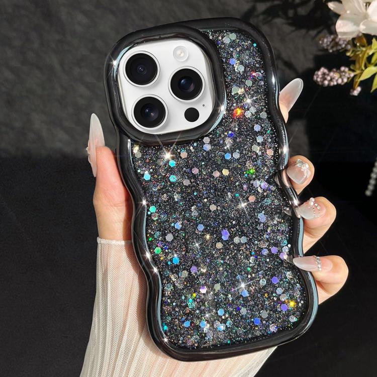 

For iPhone 16 Pro Wave Glitter Sequined Electroplated Phone Case(Black)