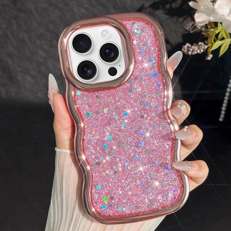 

For iPhone 16 Pro Wave Glitter Sequined Electroplated Phone Case(Pink)