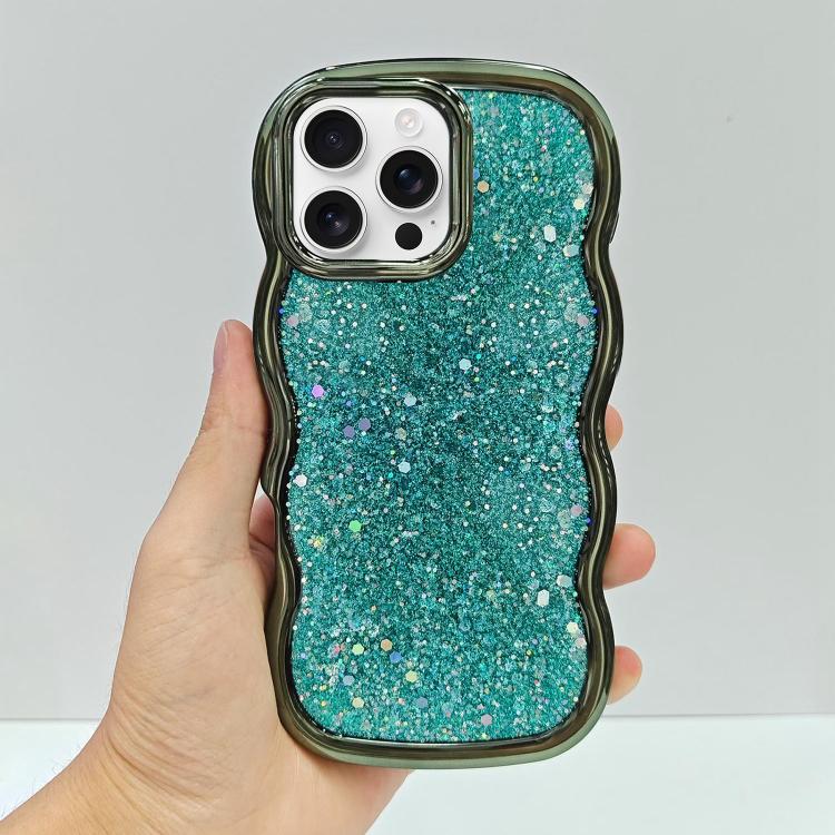 

For iPhone 16 Pro Wave Glitter Sequined Electroplated Phone Case(Green)