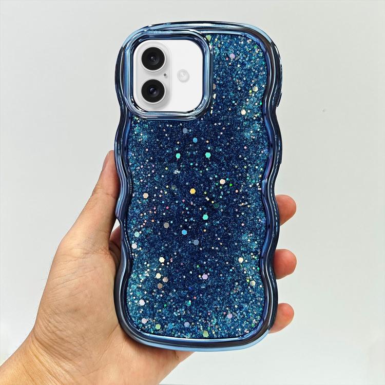 

For iPhone 16 Plus Wave Glitter Sequined Electroplated Phone Case(Blue)