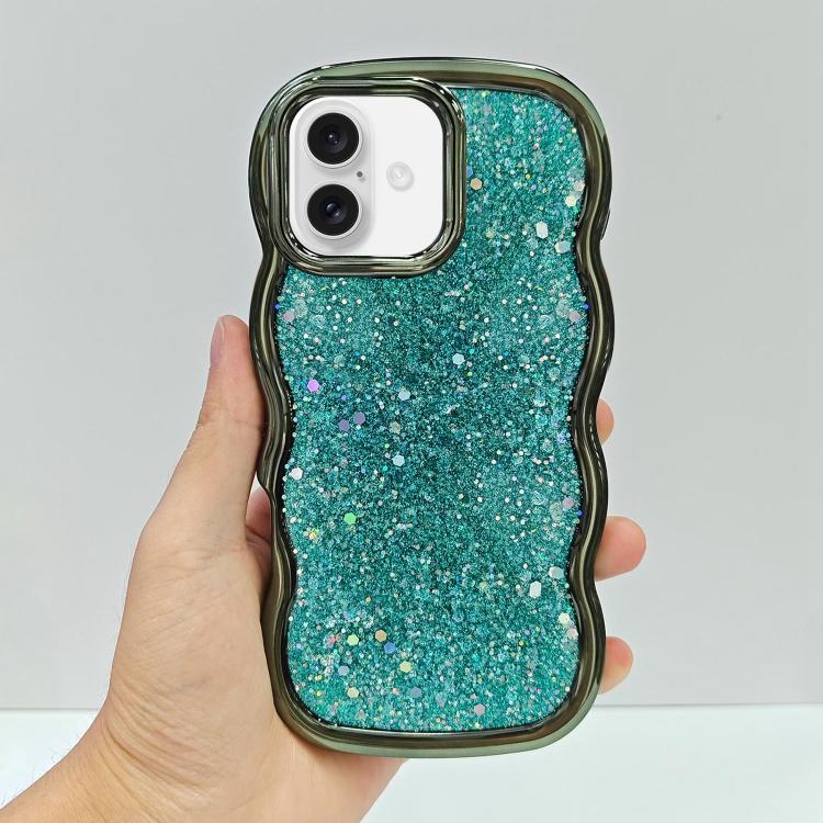 

For iPhone 16 Wave Glitter Sequined Electroplated Phone Case(Green)