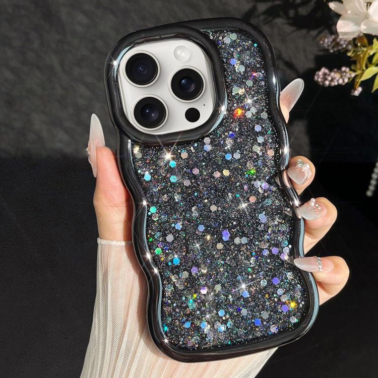 

For iPhone 15 Pro Wave Glitter Sequined Electroplated Phone Case(Black)