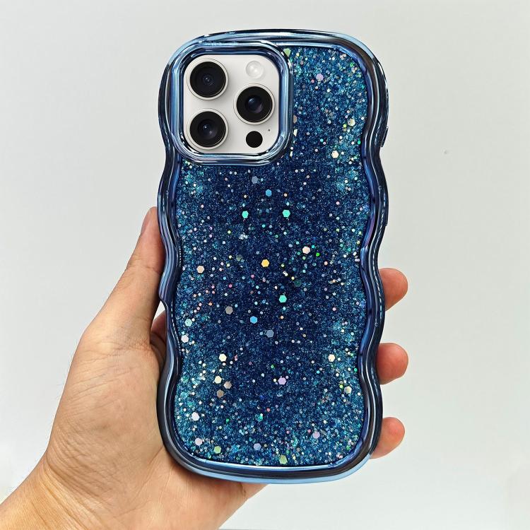 

For iPhone 15 Pro Wave Glitter Sequined Electroplated Phone Case(Blue)