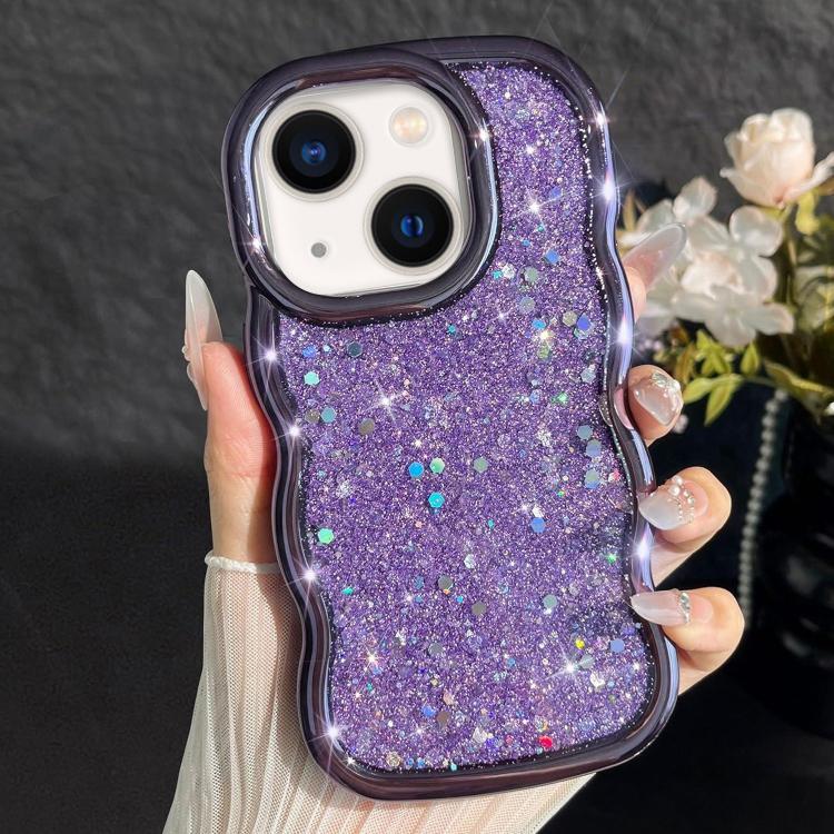 

For iPhone 15 Wave Glitter Sequined Electroplated Phone Case(Purple)