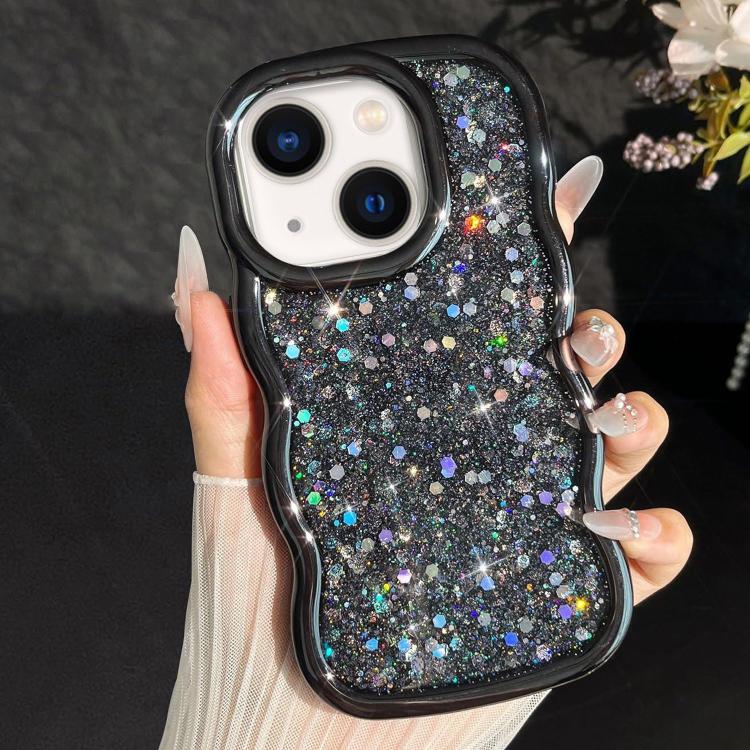 

For iPhone 14 Plus Wave Glitter Sequined Electroplated Phone Case(Black)