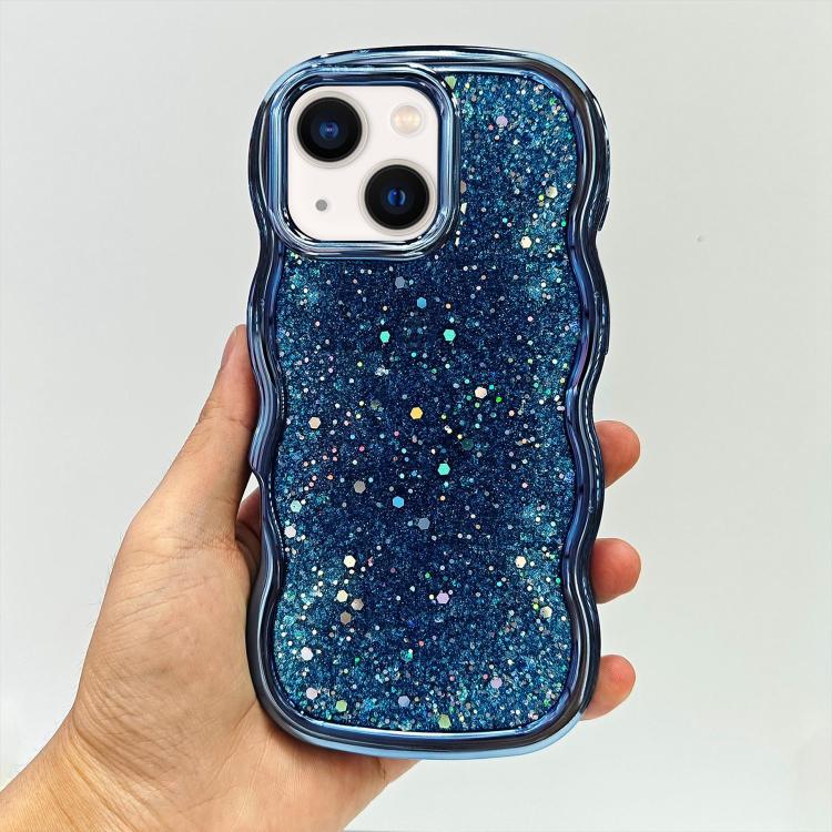 

For iPhone 14 Plus Wave Glitter Sequined Electroplated Phone Case(Blue)