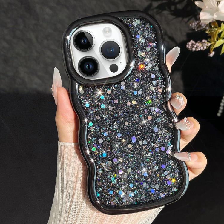 

For iPhone 13 Pro Wave Glitter Sequined Electroplated Phone Case(Black)