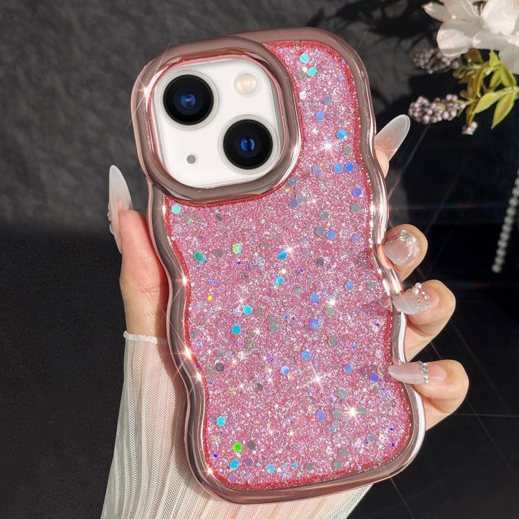 

For iPhone 13 Wave Glitter Sequined Electroplated Phone Case(Pink)
