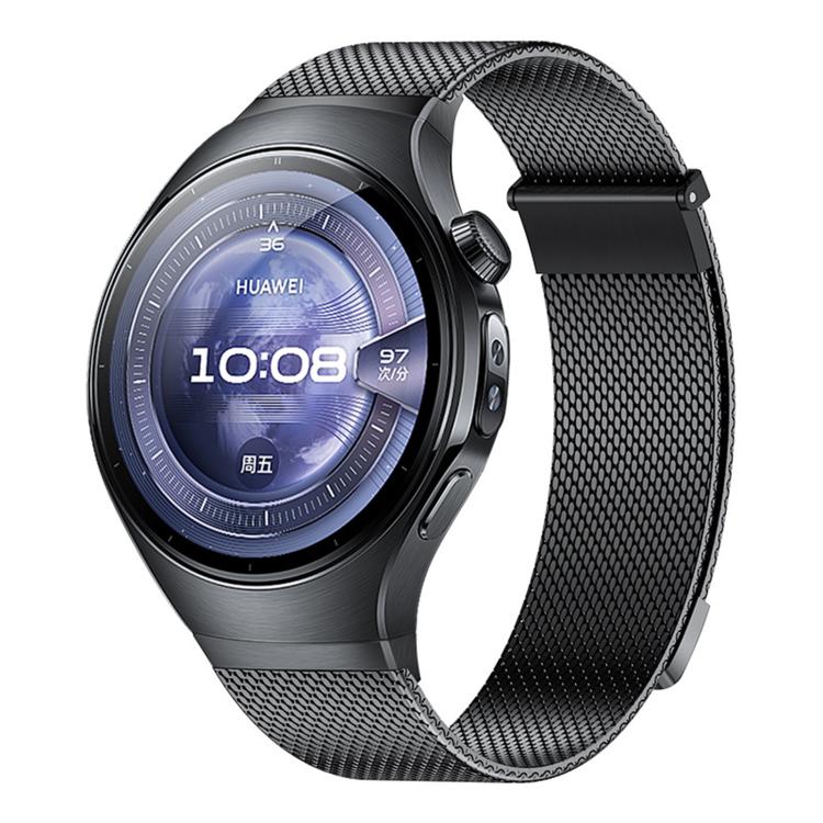 

For Huawei Watch 5 46mm Press Button Seamless Interface Milanese Magnetic Stainless Steel Watch Band(Black)