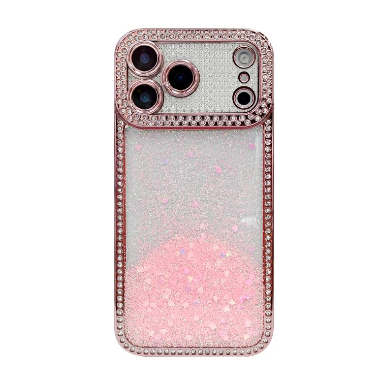For iPhone 17 Pro Diamond Gradient Glitter Sequins Plated Phone Case(Pink)