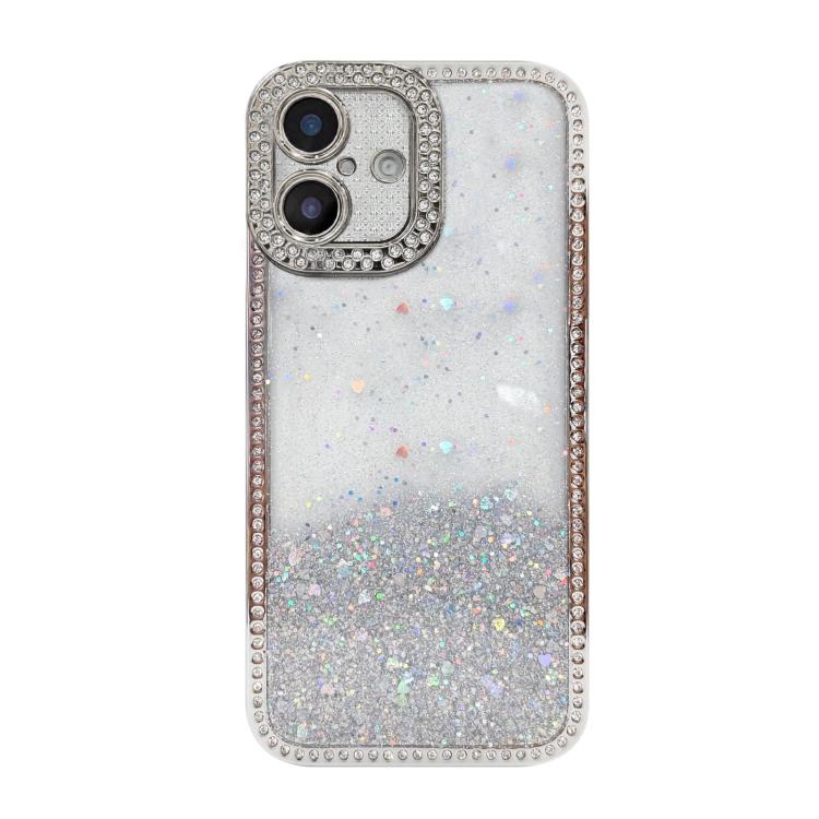 For iPhone 17 Diamond Gradient Glitter Sequins Plated Phone Case(Silver)
