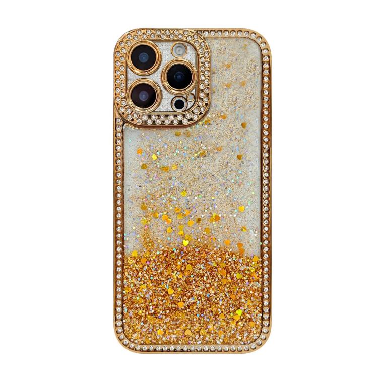 For iPhone 16 Pro Max Diamond Gradient Glitter Sequins Plated Phone Case(Gold)