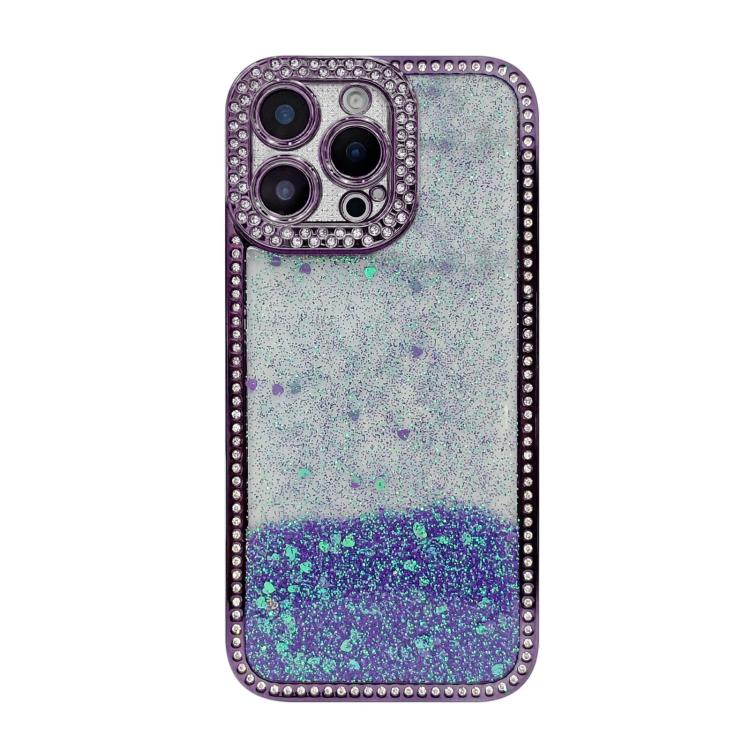 For iPhone 16 Pro Diamond Gradient Glitter Sequins Plated Phone Case(Purple)