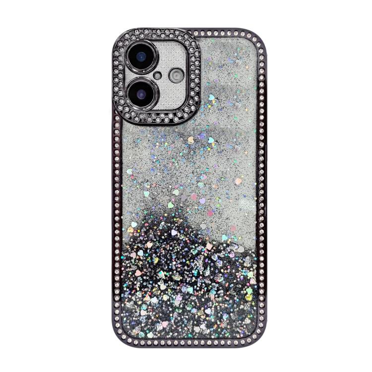 

For iPhone 16 Diamond Gradient Glitter Sequins Plated Phone Case(Black)