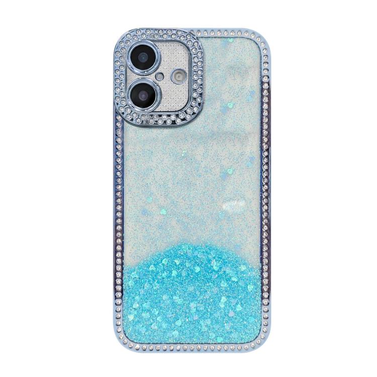 For iPhone 16 Diamond Gradient Glitter Sequins Plated Phone Case(Blue)