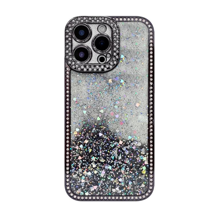 

For iPhone 15 Pro Diamond Gradient Glitter Sequins Plated Phone Case(Black)