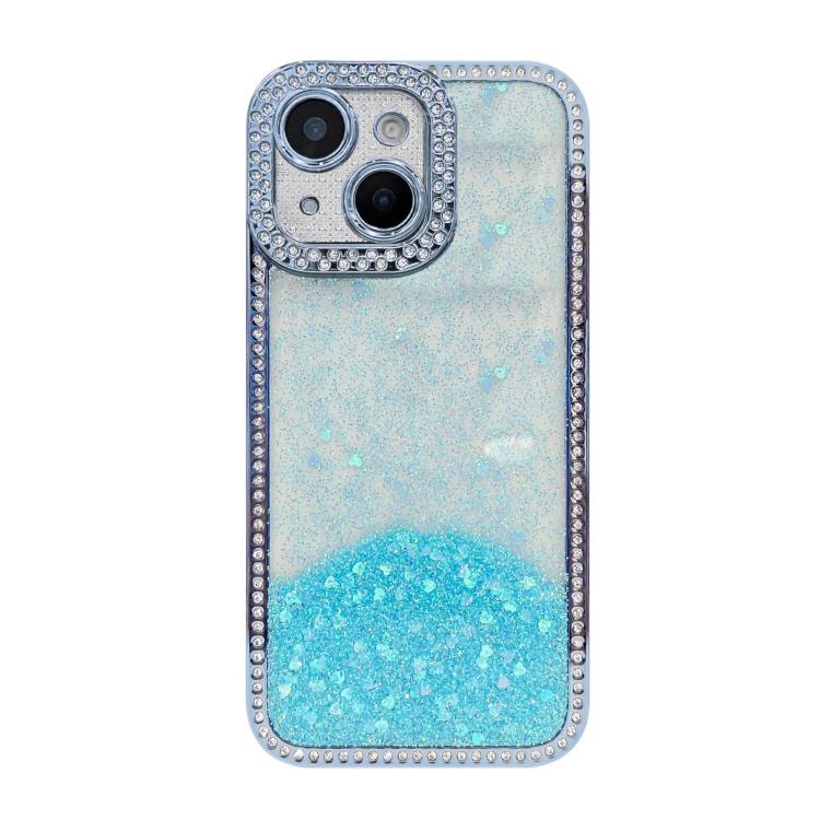 

For iPhone 15 Plus Diamond Gradient Glitter Sequins Plated Phone Case(Blue)