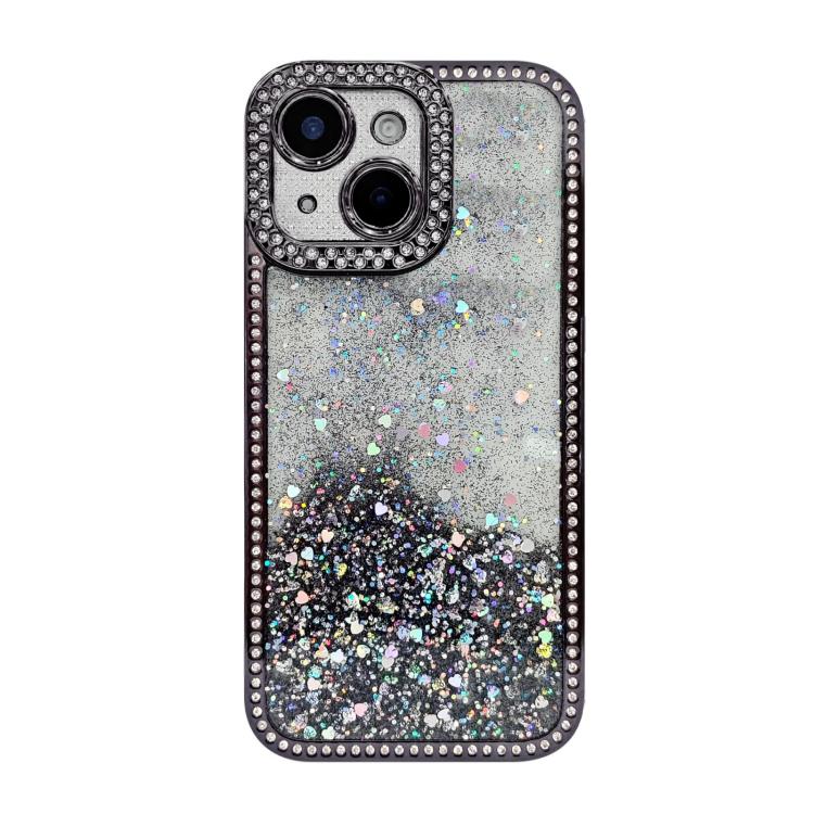 For iPhone 15 Diamond Gradient Glitter Sequins Plated Phone Case(Black)
