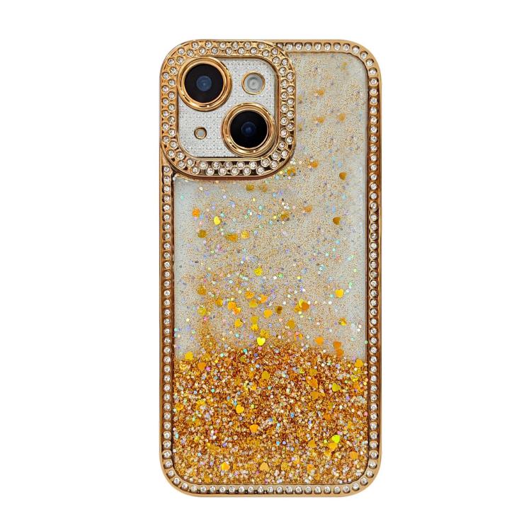 

For iPhone 15 Diamond Gradient Glitter Sequins Plated Phone Case(Gold)