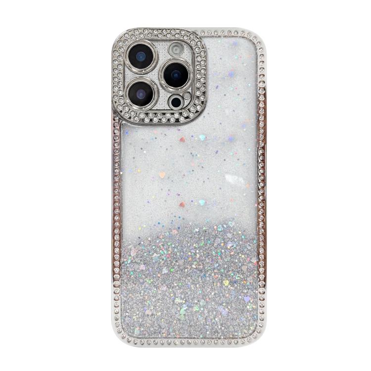 For iPhone 14 Pro Max Diamond Gradient Glitter Sequins Plated Phone Case(Silver)