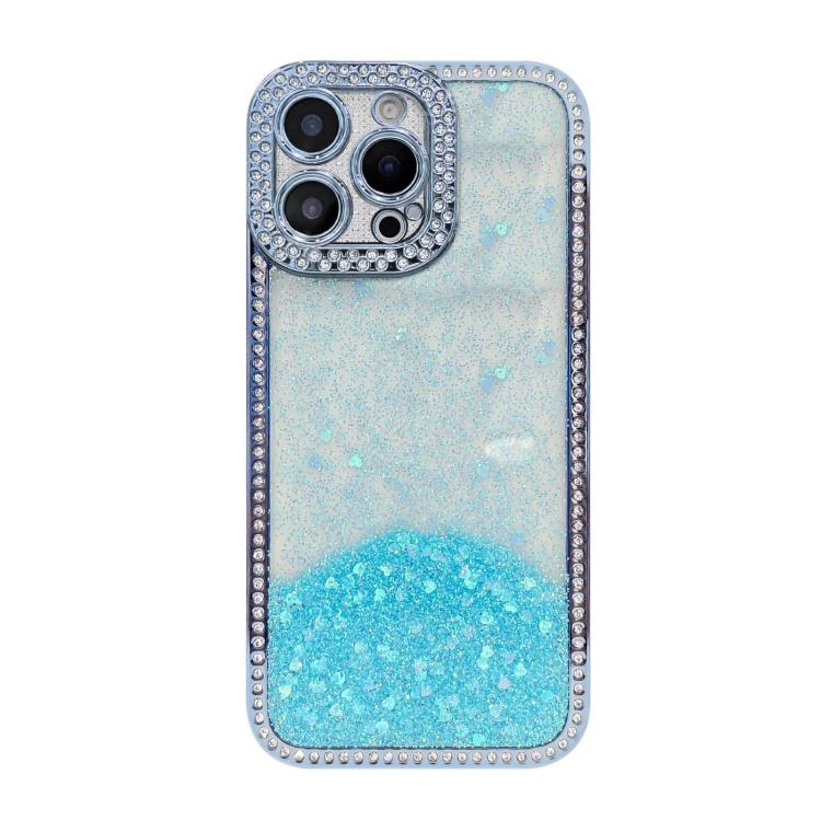 

For iPhone 13 Pro Max Diamond Gradient Glitter Sequins Plated Phone Case(Blue)