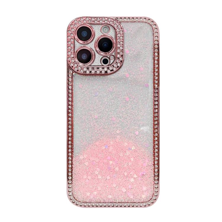 For iPhone 13 Pro Diamond Gradient Glitter Sequins Plated Phone Case(Pink)