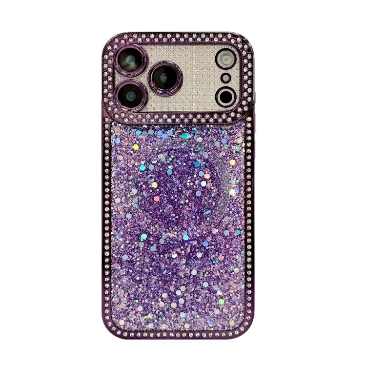 

For iPhone 16 Pro Max Diamond Sequins Glitter MagSafe Electroplating Phone Case(Purple)
