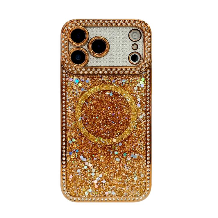 

For iPhone 16 Pro Max Diamond Sequins Glitter MagSafe Electroplating Phone Case(Gold)