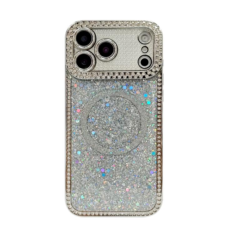 For iPhone 16 Pro Diamond Sequins Glitter MagSafe Electroplating Phone Case(Silver)