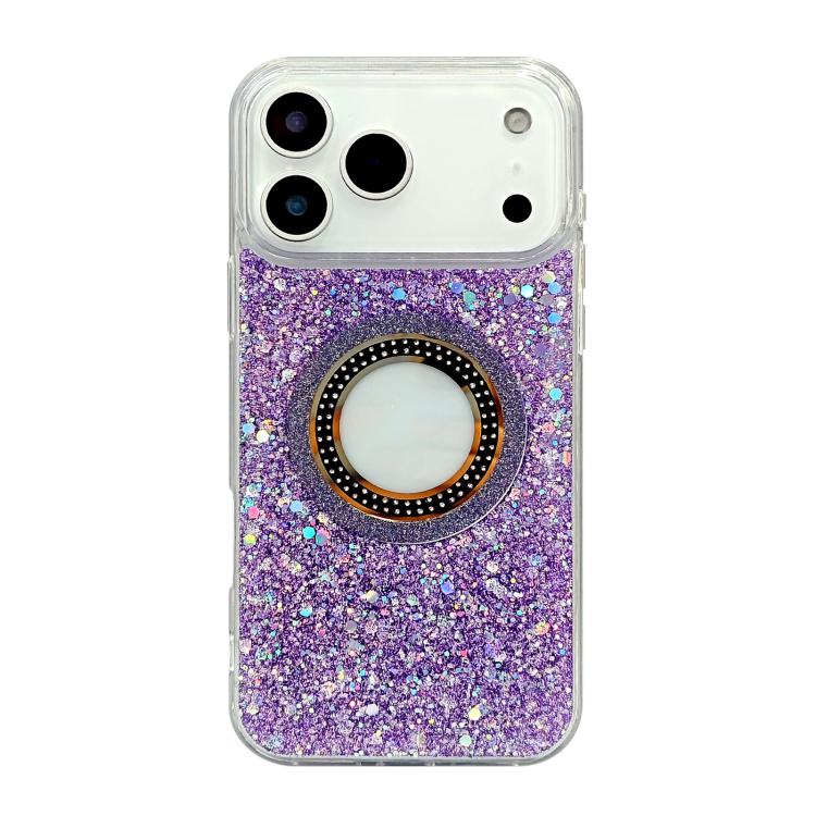 

For iPhone 16 Pro Max Hollow Sequins Glitter MagSafe Electroplating Phone Case(Purple)