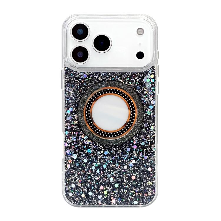 

For iPhone 15 Pro Max Hollow Sequins Glitter MagSafe Electroplating Phone Case(Black)