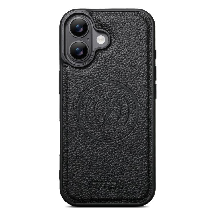 For iPhone 18 Suteni G5 Large Litchi Texture Vegan Leather Magnetic Back Phone Case(Black)