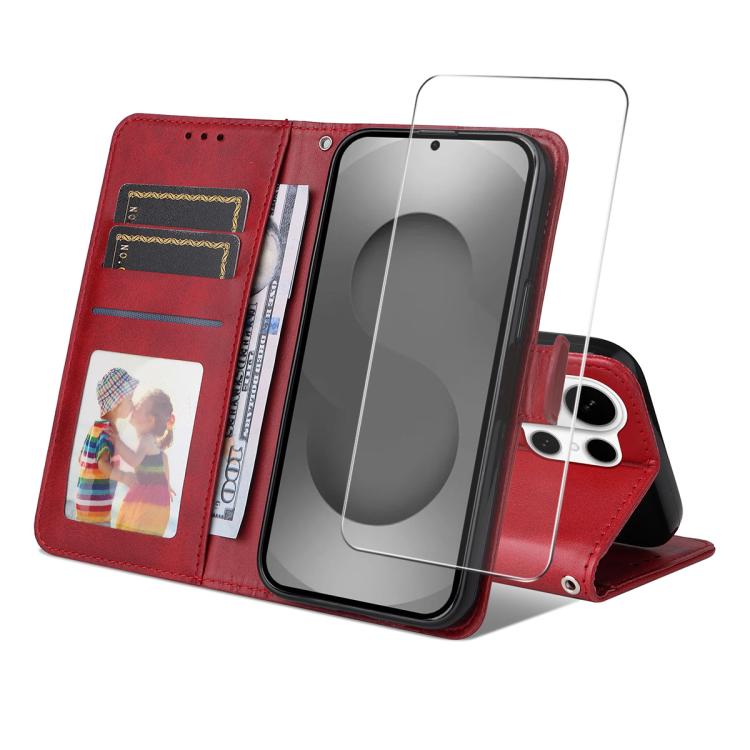 

For Samsung Galaxy S26 Ultra 5G ENKAY Card Wallet Calf Texture Leather Phone Case with 0.18mm High Aluminum-silicon Glass Film(Red)