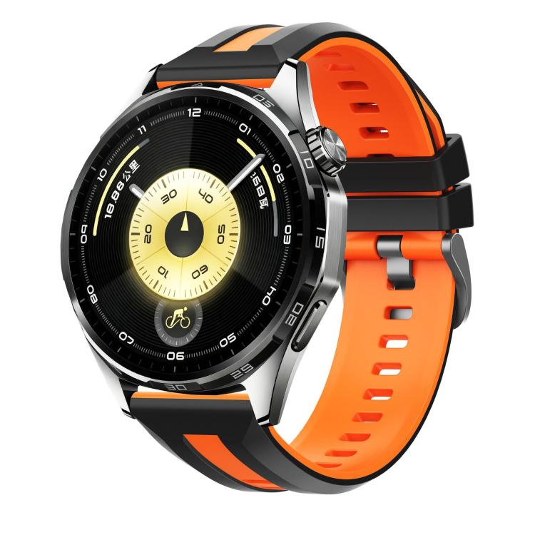 

22mm Black Steel Buckle Two Color Silicone Watch Band(Black Orange)