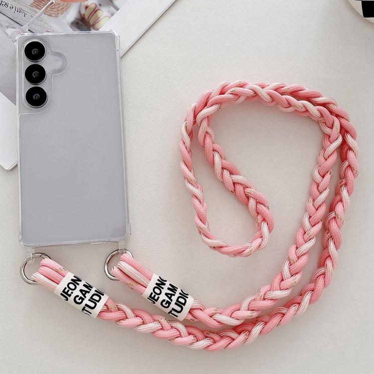 For Samsung Galaxy S24 5G Transparent Acrylic Shockproof Phone Case with Crossbody Lanyard(Pink)