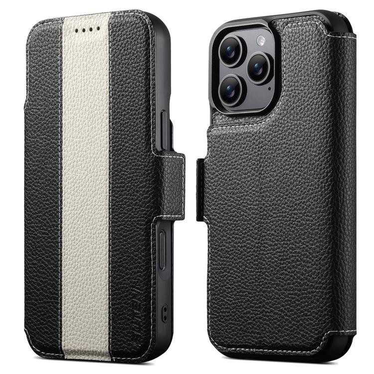 

For iPhone 16 Pro Suteni Q08 2-in-1 Multi-function Magnetic Wallet Big Litchi Vegan Leather Phone Case(White)