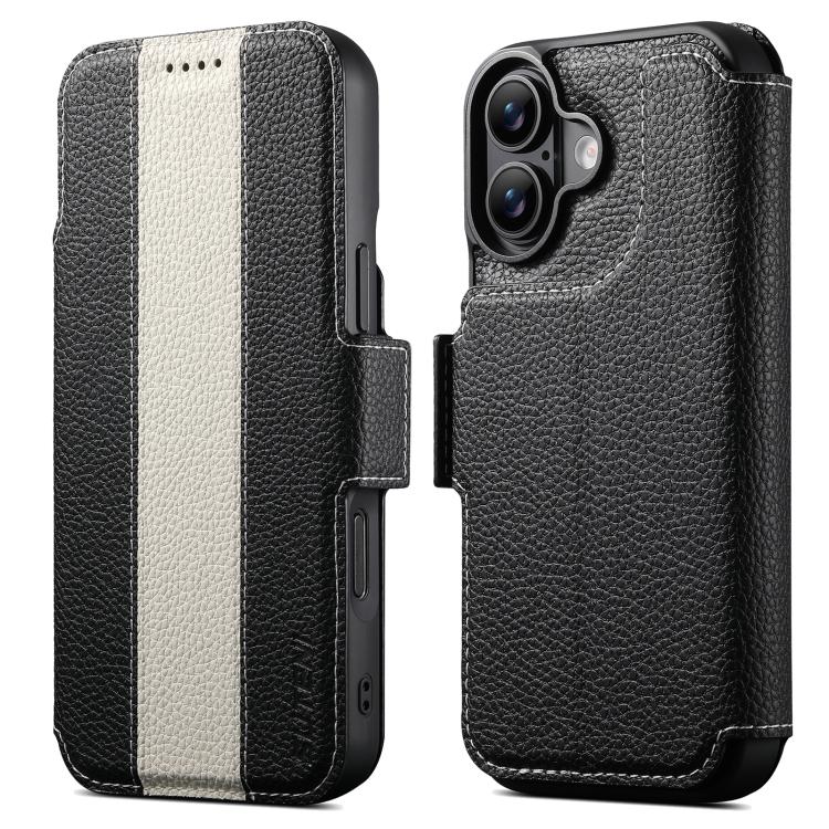 

For iPhone 16 Suteni Q08 2-in-1 Multi-function Magnetic Wallet Big Litchi Vegan Leather Phone Case(White)