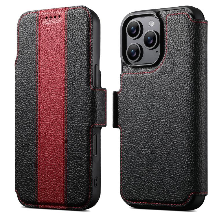 

For iPhone 15 Pro Suteni Q08 2-in-1 Multi-function Magnetic Wallet Big Litchi Vegan Leather Phone Case(Red)
