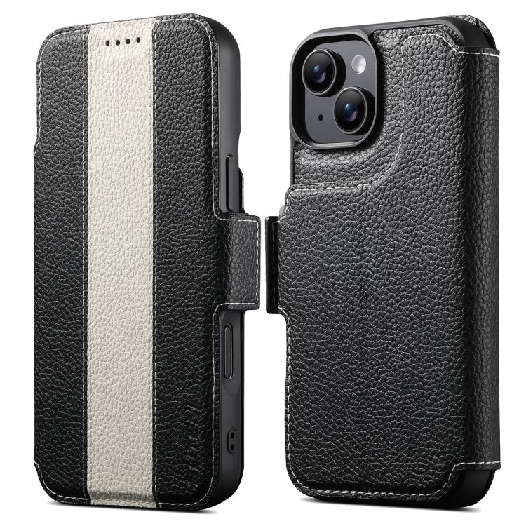 

For iPhone 13 Suteni Q08 2-in-1 Multi-function Magnetic Wallet Big Litchi Vegan Leather Phone Case(White)