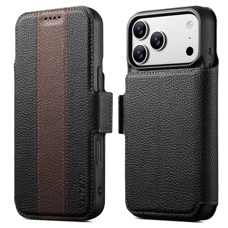 For iPhone 18 Pro Max Suteni Q08 2-in-1 Multi-function Magnetic Wallet Big Litchi Vegan Leather Phone Case(Brown)