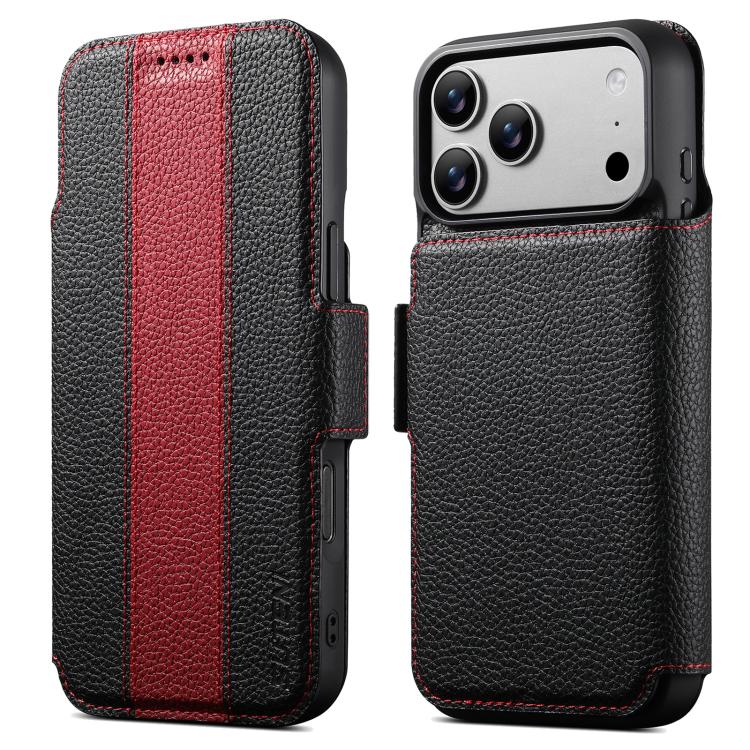 For iPhone 18 Pro Suteni Q08 2-in-1 Multi-function Magnetic Wallet Big Litchi Vegan Leather Phone Case(Red)
