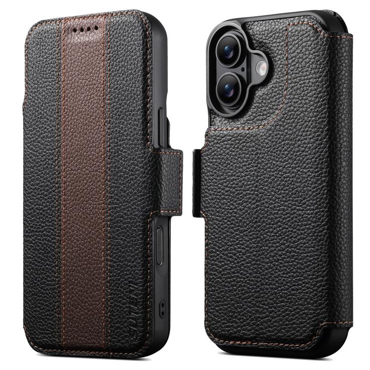For iPhone 18 Suteni Q08 2-in-1 Multi-function Magnetic Wallet Big Litchi Vegan Leather Phone Case(Brown)
