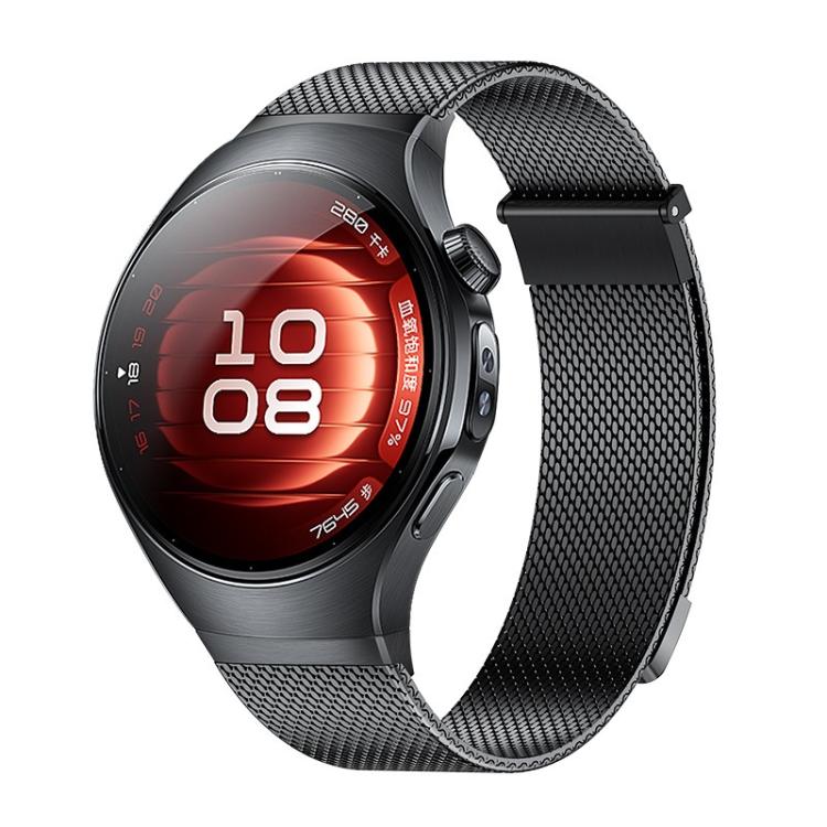 

For Huawei Watch 5 42mm Press Button Seamless Interface Milanese Magnetic Stainless Steel Watch Band(Black)