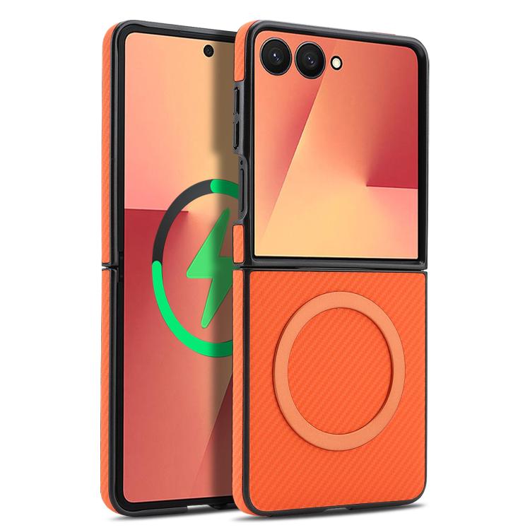 For Galaxy Z Flip7 5G Kalebol Carbon Fiber MagSafe Phone Case(Orange)