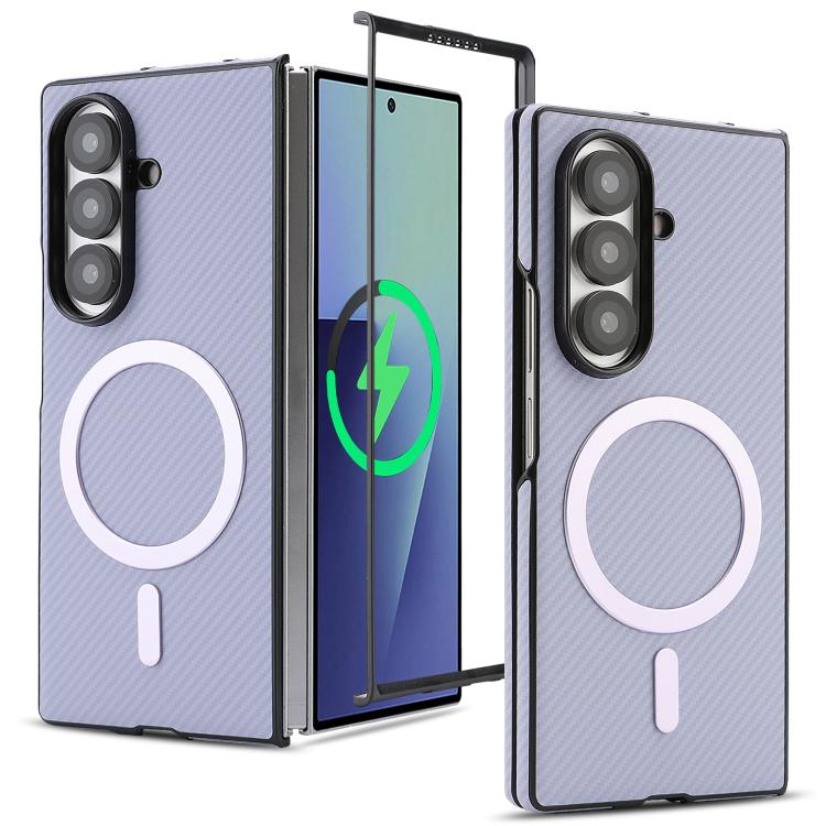For Galaxy Z Fold7 5G Kalebol Carbon Fiber MagSafe Phone Case(Purple)