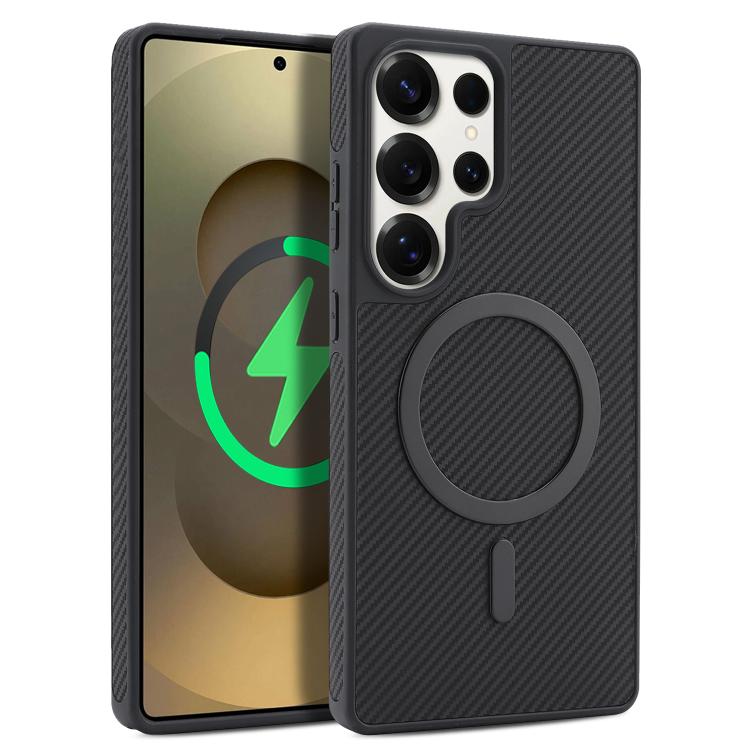 For Galaxy S24 Ultra 5G Kalebol Carbon Fiber MagSafe Phone Case(Black)