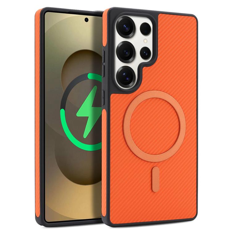 For Samsung Galaxy S24 Ultra 5G Kalebol Carbon Fiber MagSafe Phone Case(Orange)